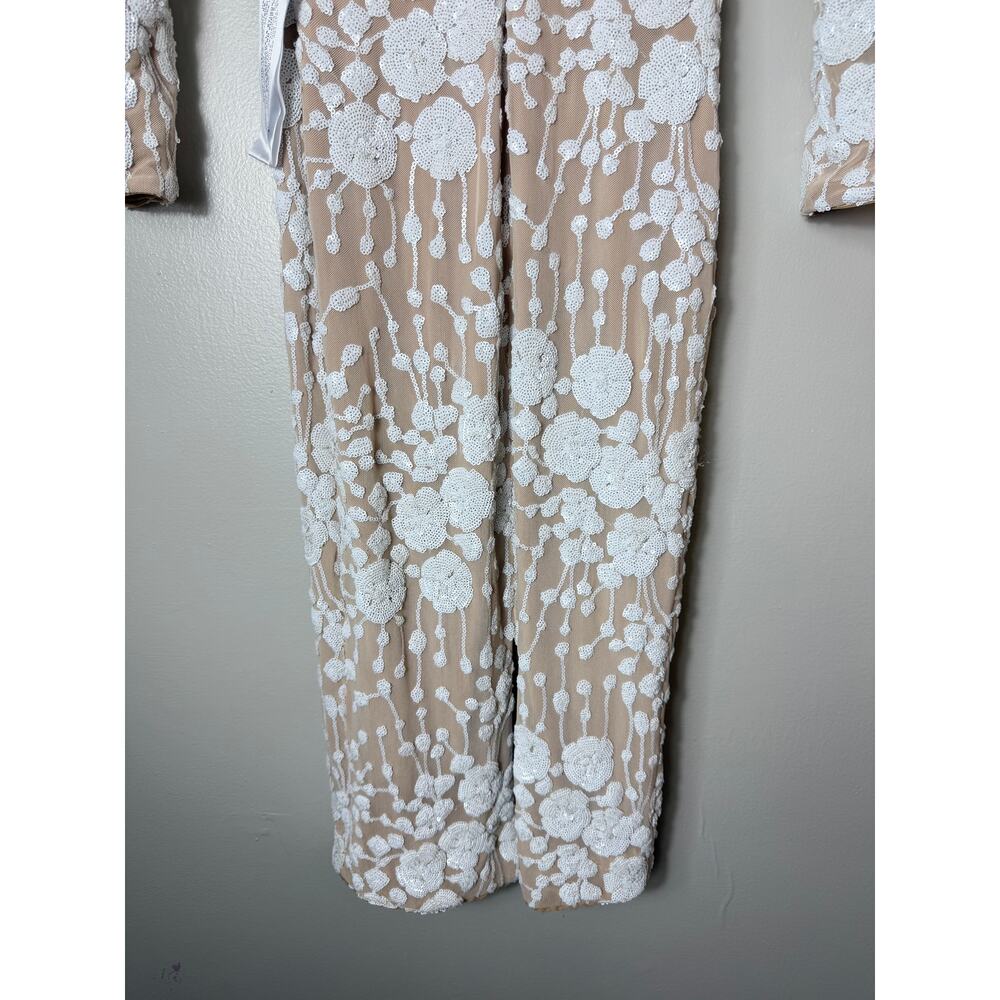 Dress The Population Dress S White Sequin Floral Midi Bridal Wedding Boho Formal - Picture 15 of 16